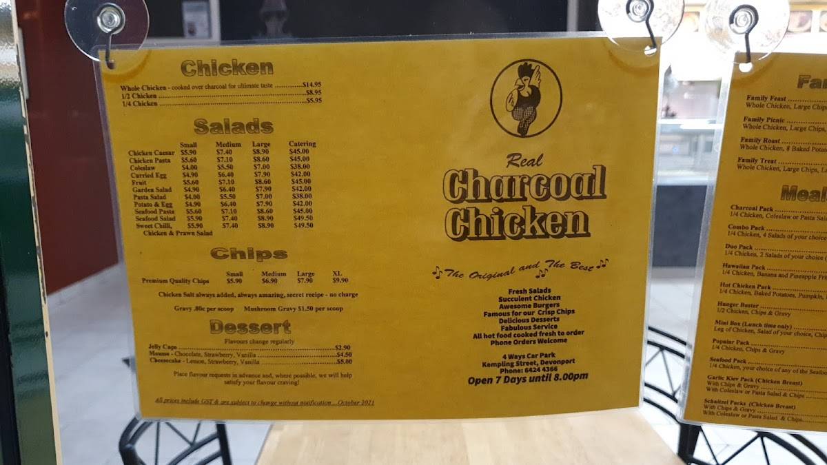 Menu at Charcoal Chicken Devonport fast food, Devonport