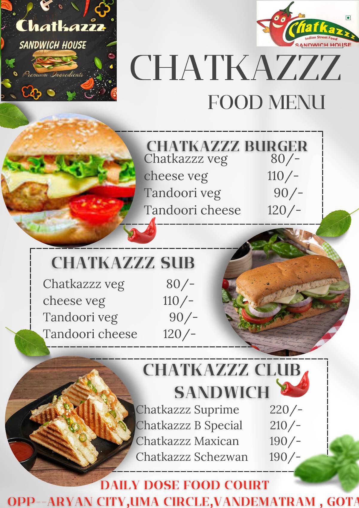 Chatkazzz Sandwich House menu