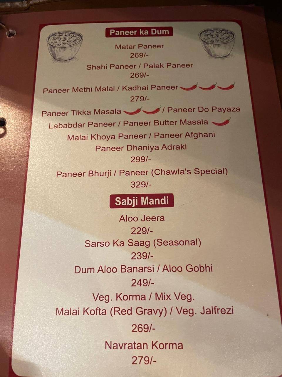 Chawla’s Veg Kitchen menu
