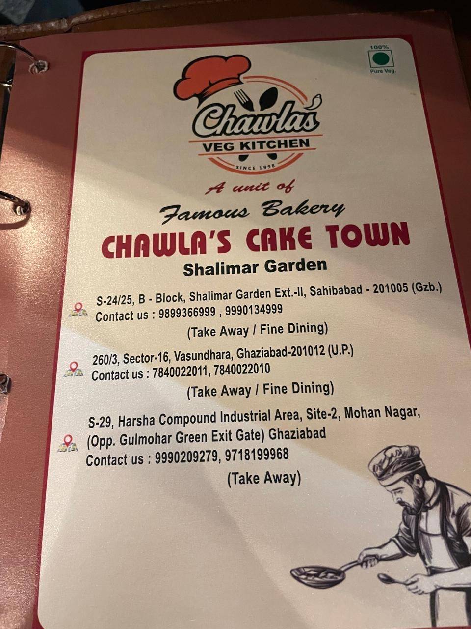 Chawla’s Veg Kitchen menu
