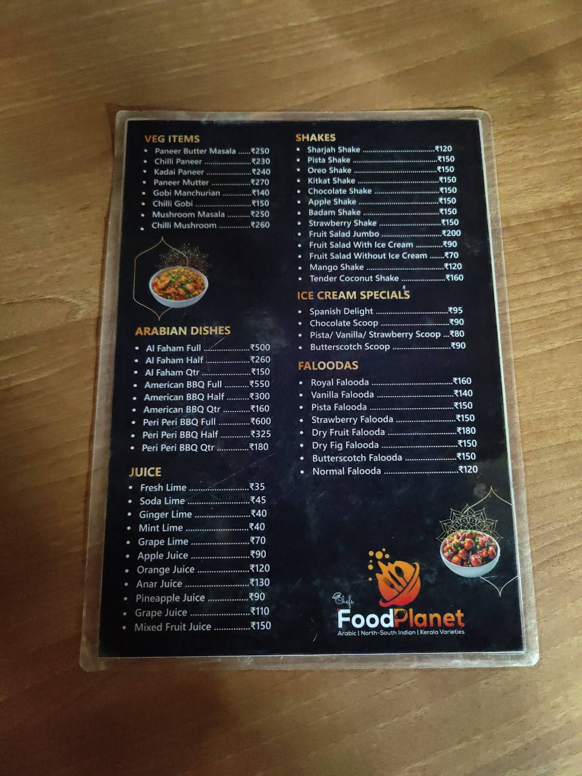 Chef's Food Planet Restaurant menu