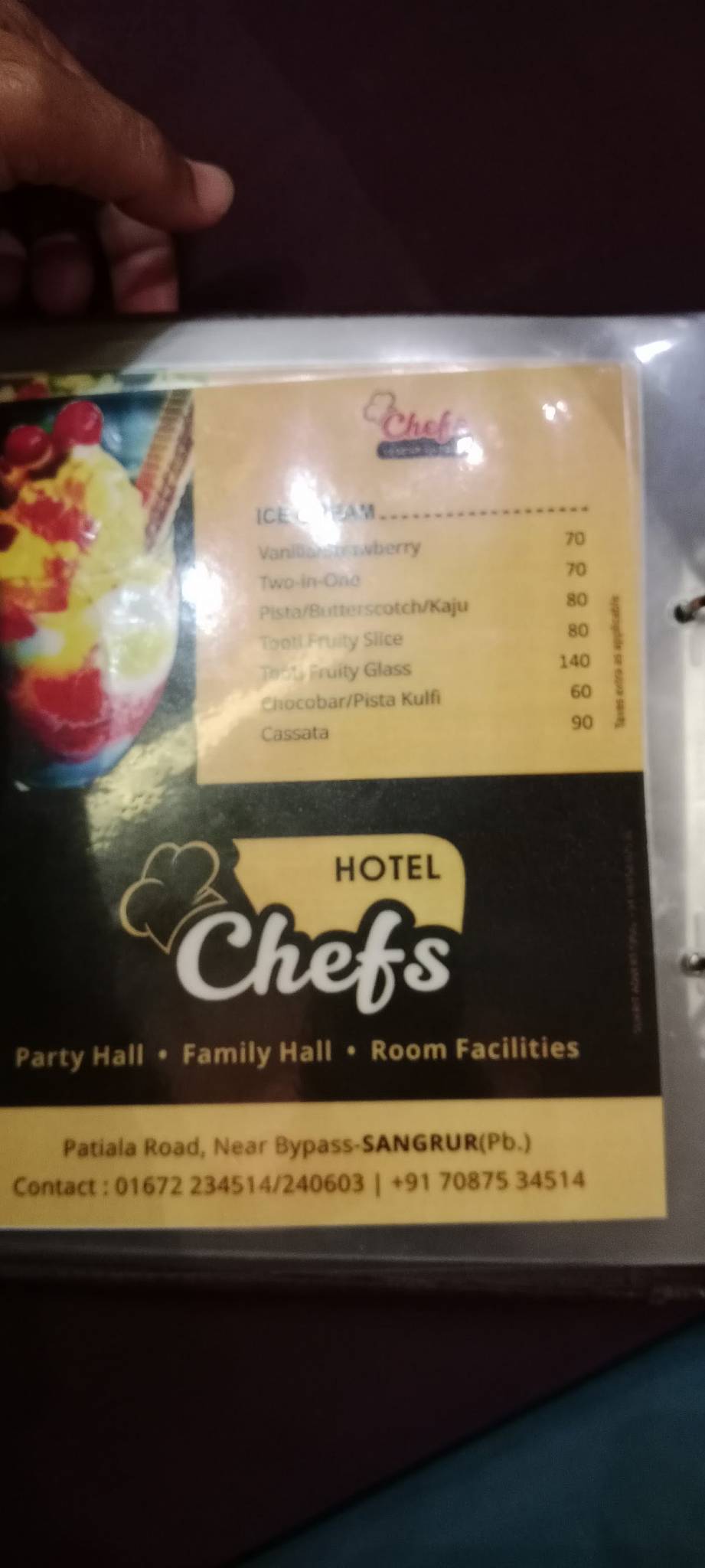 Chefs Restaurant menu