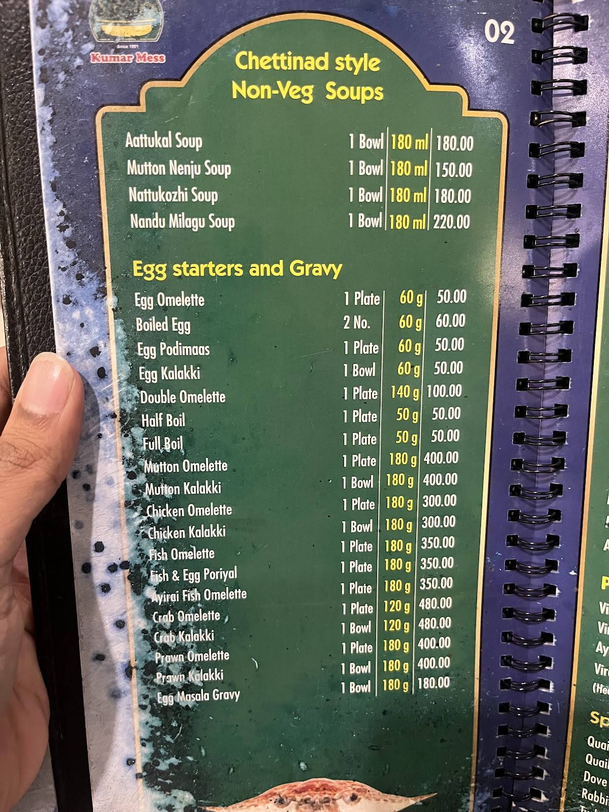 Madurai Kumar Mess menu