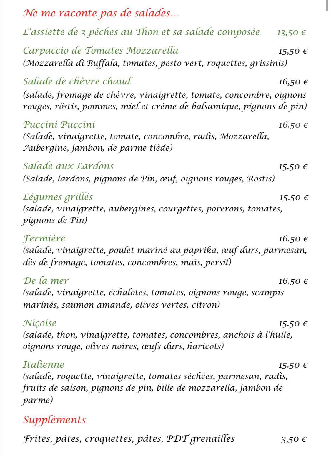 Menu de Chez Joseph