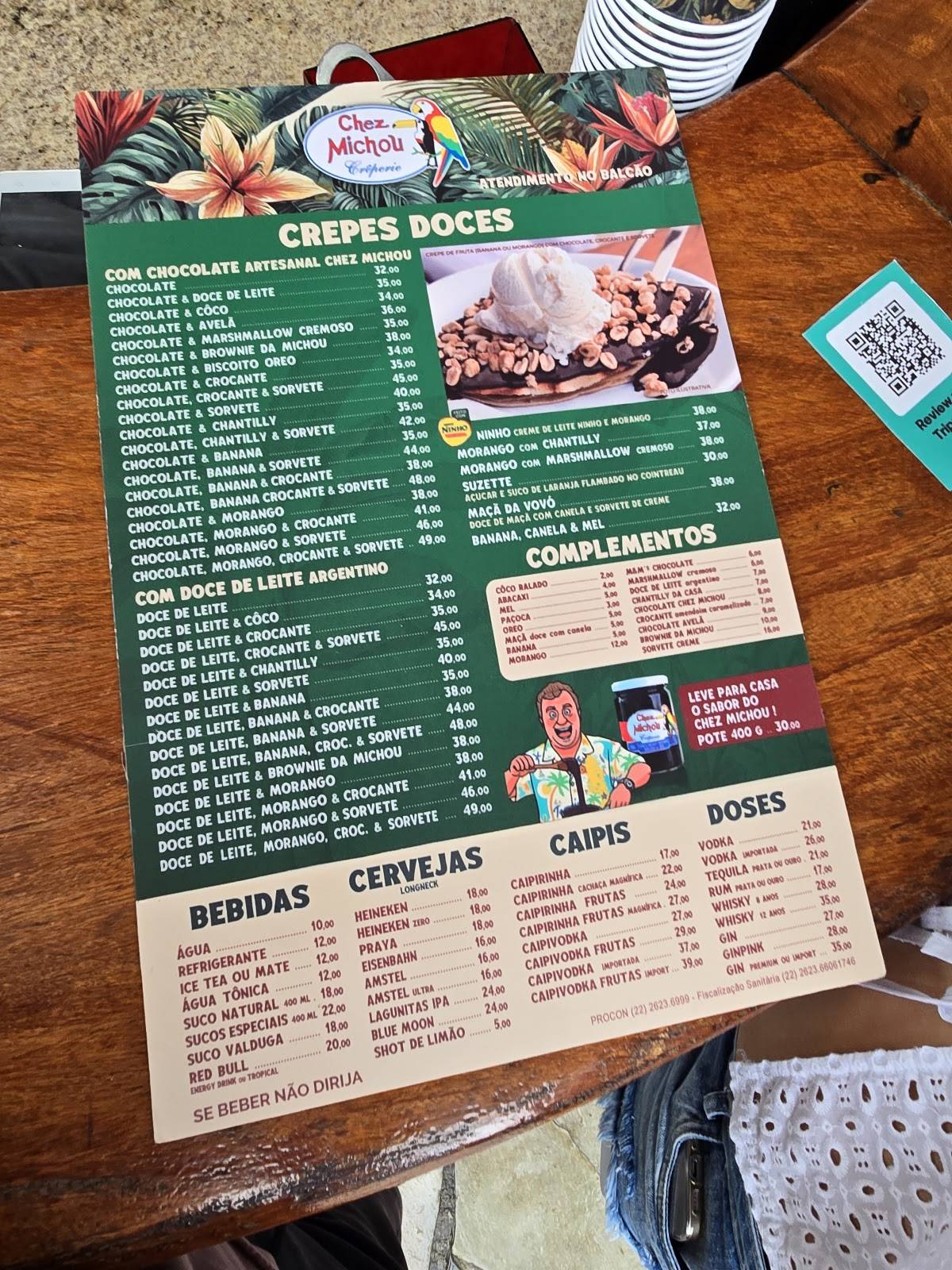 Chez Michou: Crepe, Crepe doce, Crepe salgado, Lanche, Drinks, Delivery, Búzios cardápio