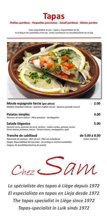 Menu de Chez Sam