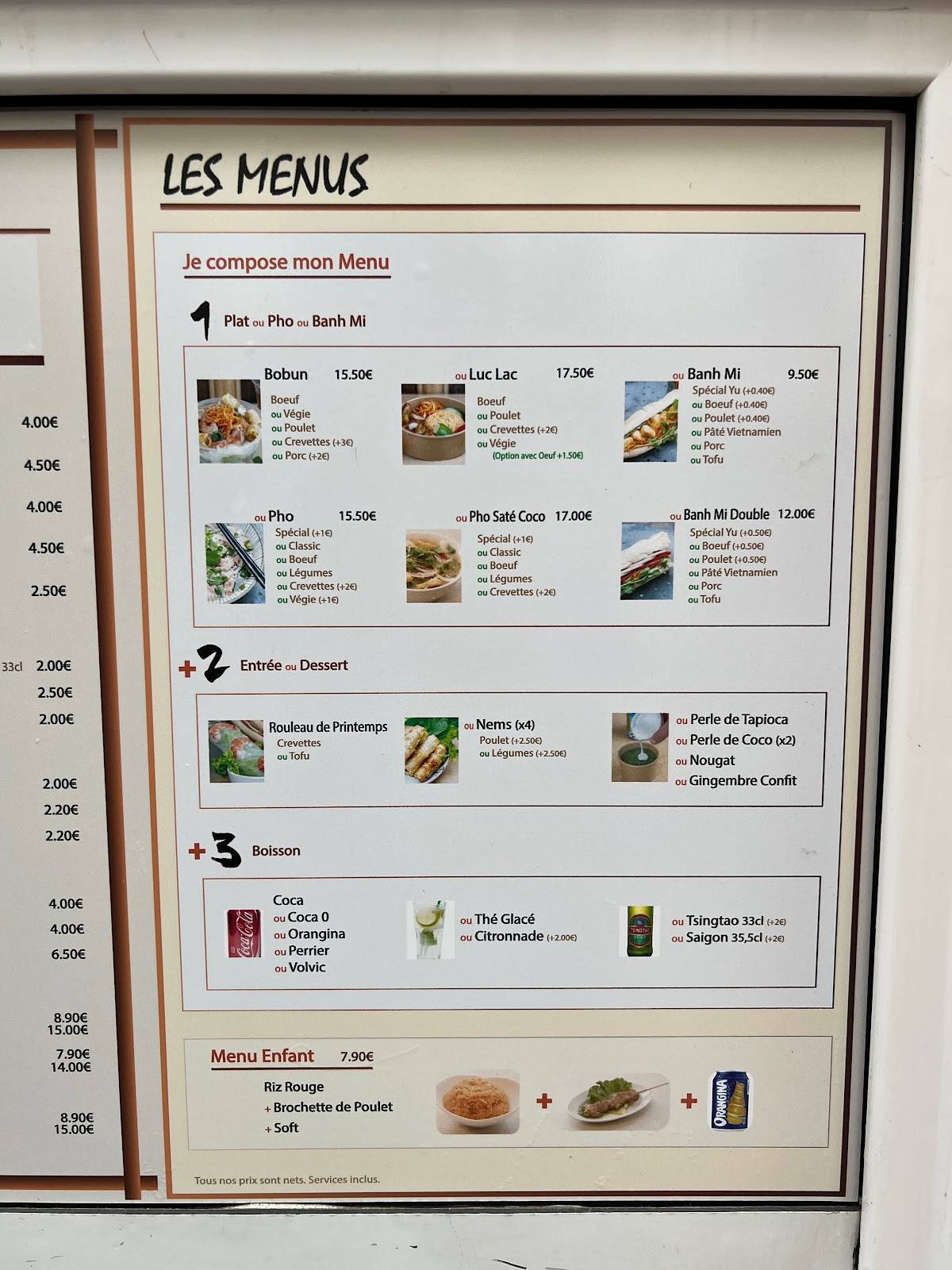 Menu de Chez Yu - Restaurant Vietnamien