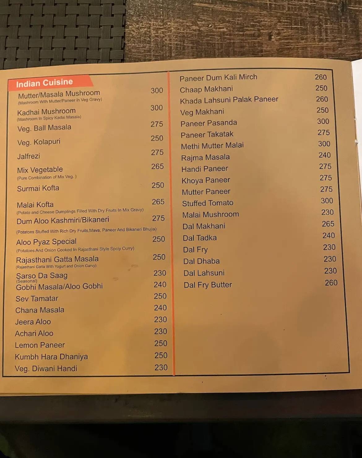 Chhabra's Restaurant menu