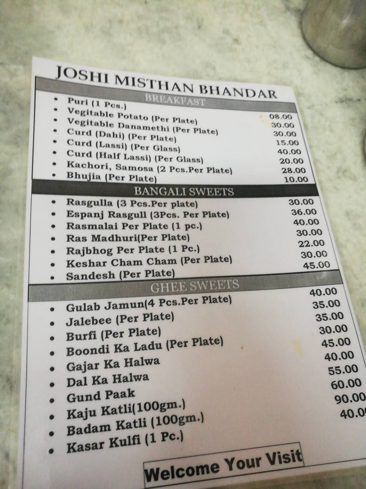 Chhotu Motu Joshi menu