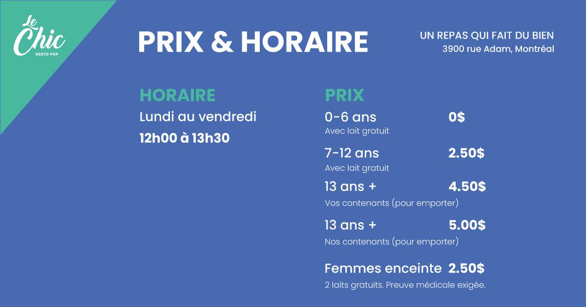Menu de Le Chic Resto Pop