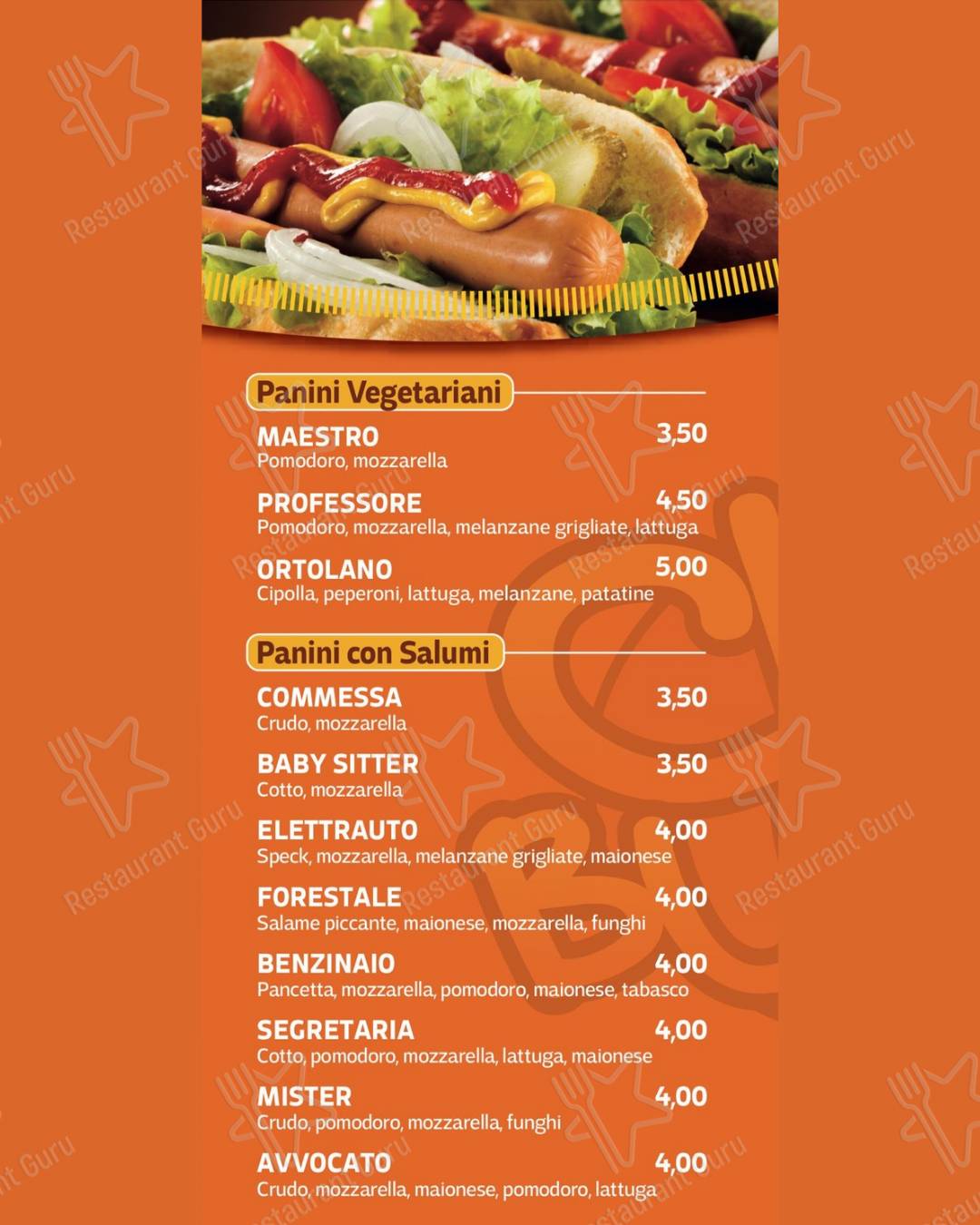 Menu di Chicco burger - piatti e bevande