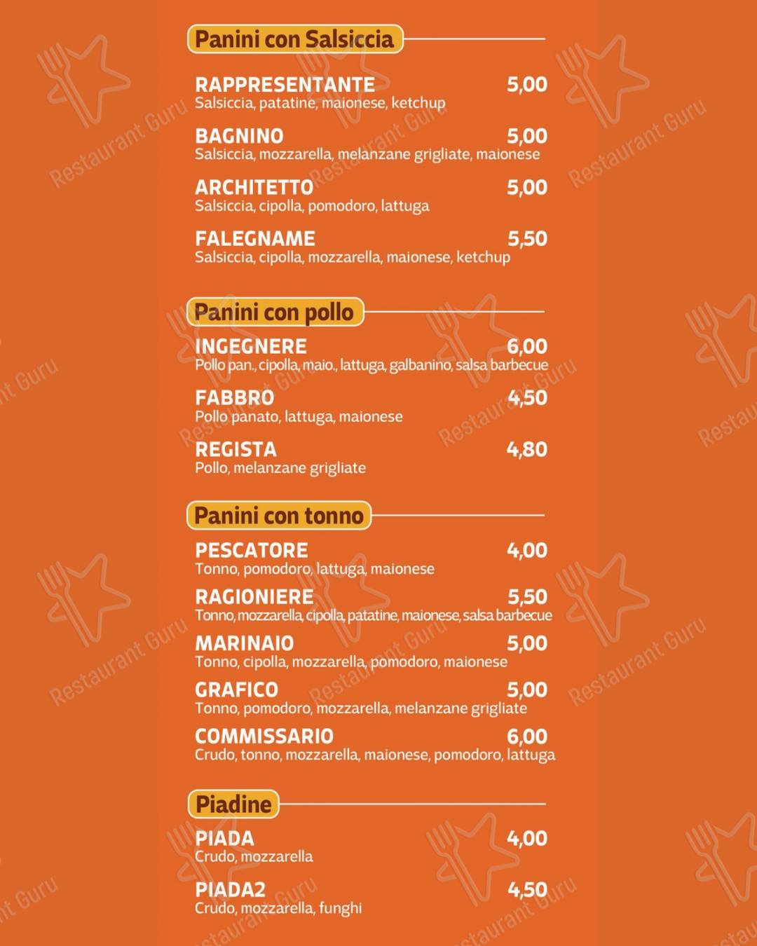 Menu di Chicco burger - piatti e bevande