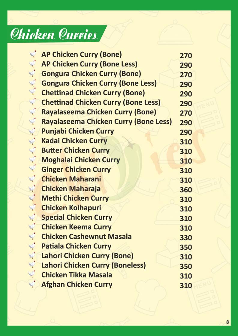 Chillies FOOD PARADISE menu