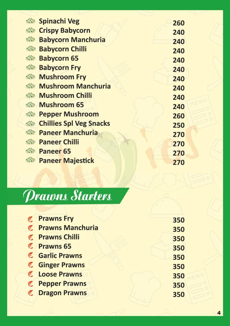 Chillies FOOD PARADISE menu
