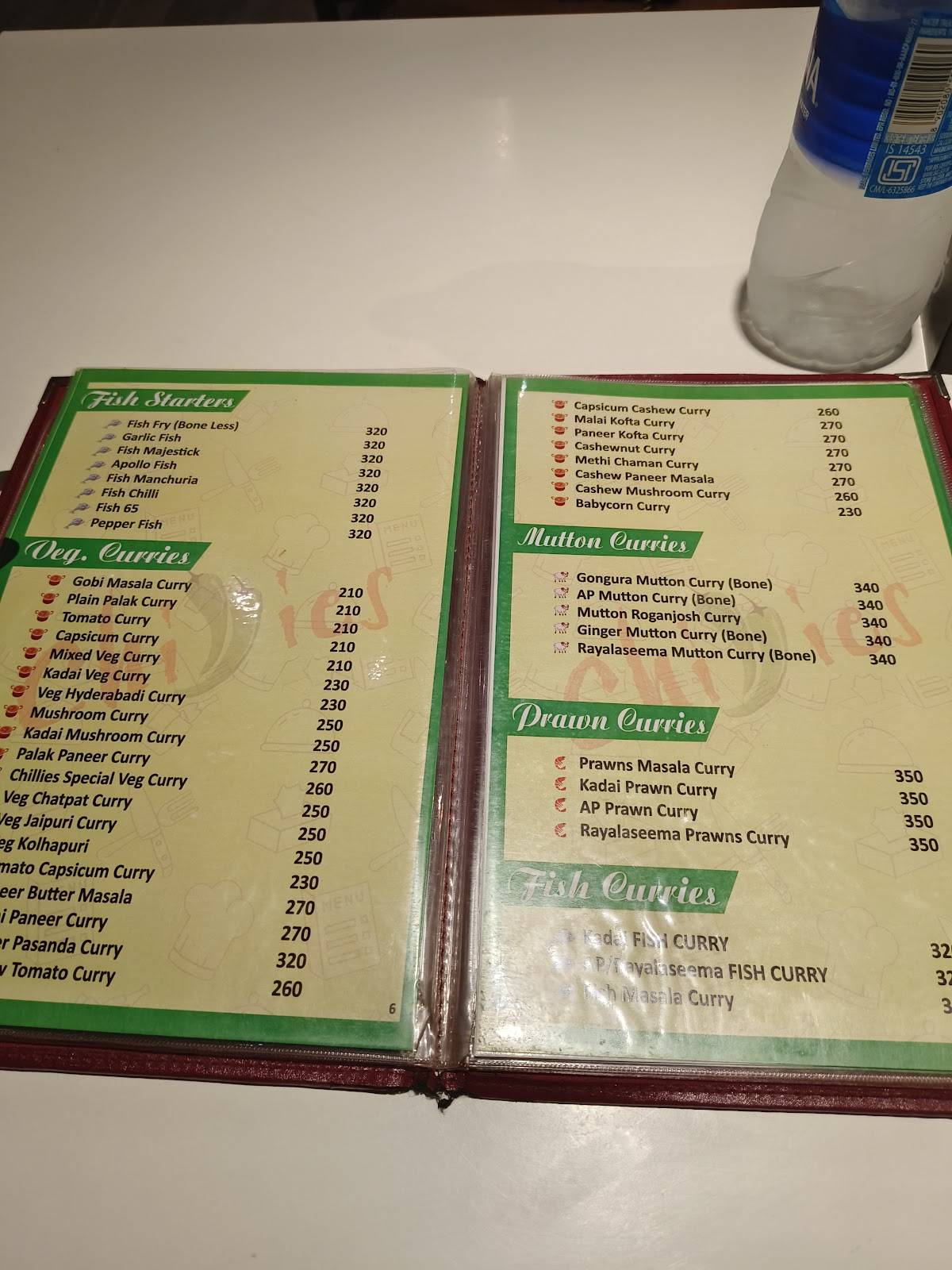 Chillies FOOD PARADISE menu