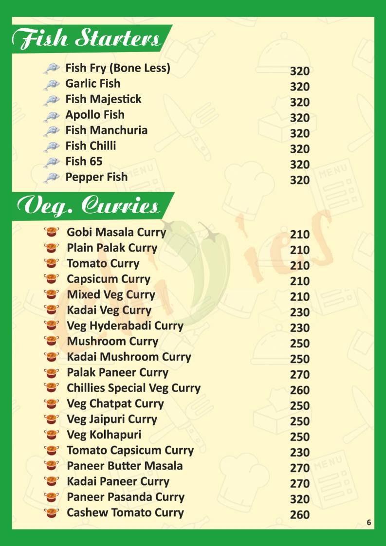 Chillies FOOD PARADISE menu