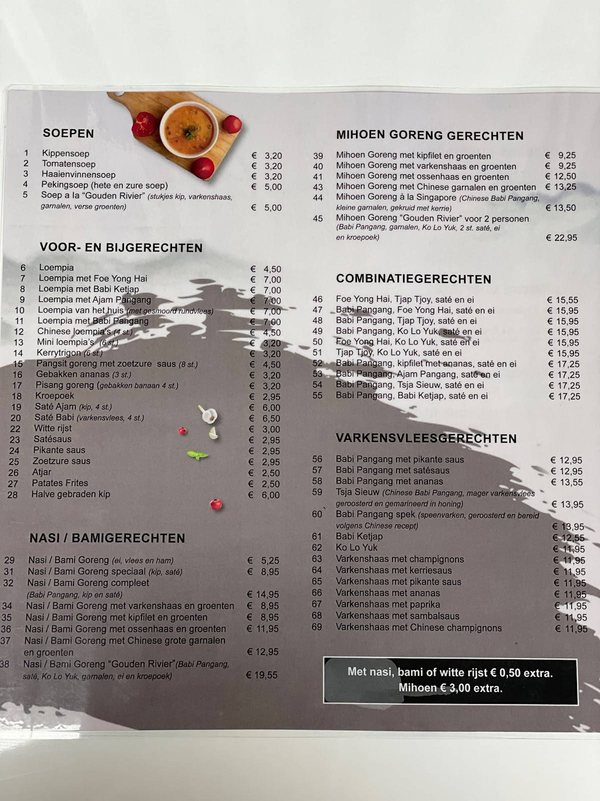 Menu de Chinees Indisch afhaalrestaurant Gouden Rivier
