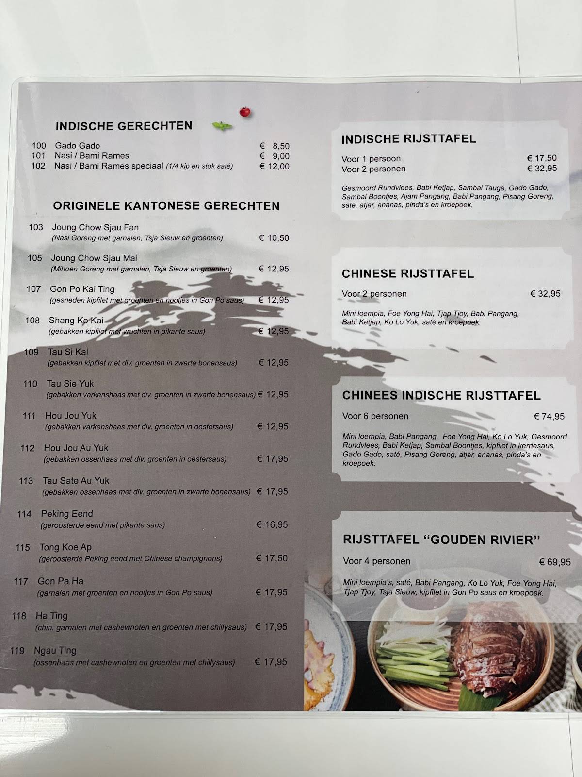 Menu de Chinees Indisch afhaalrestaurant Gouden Rivier