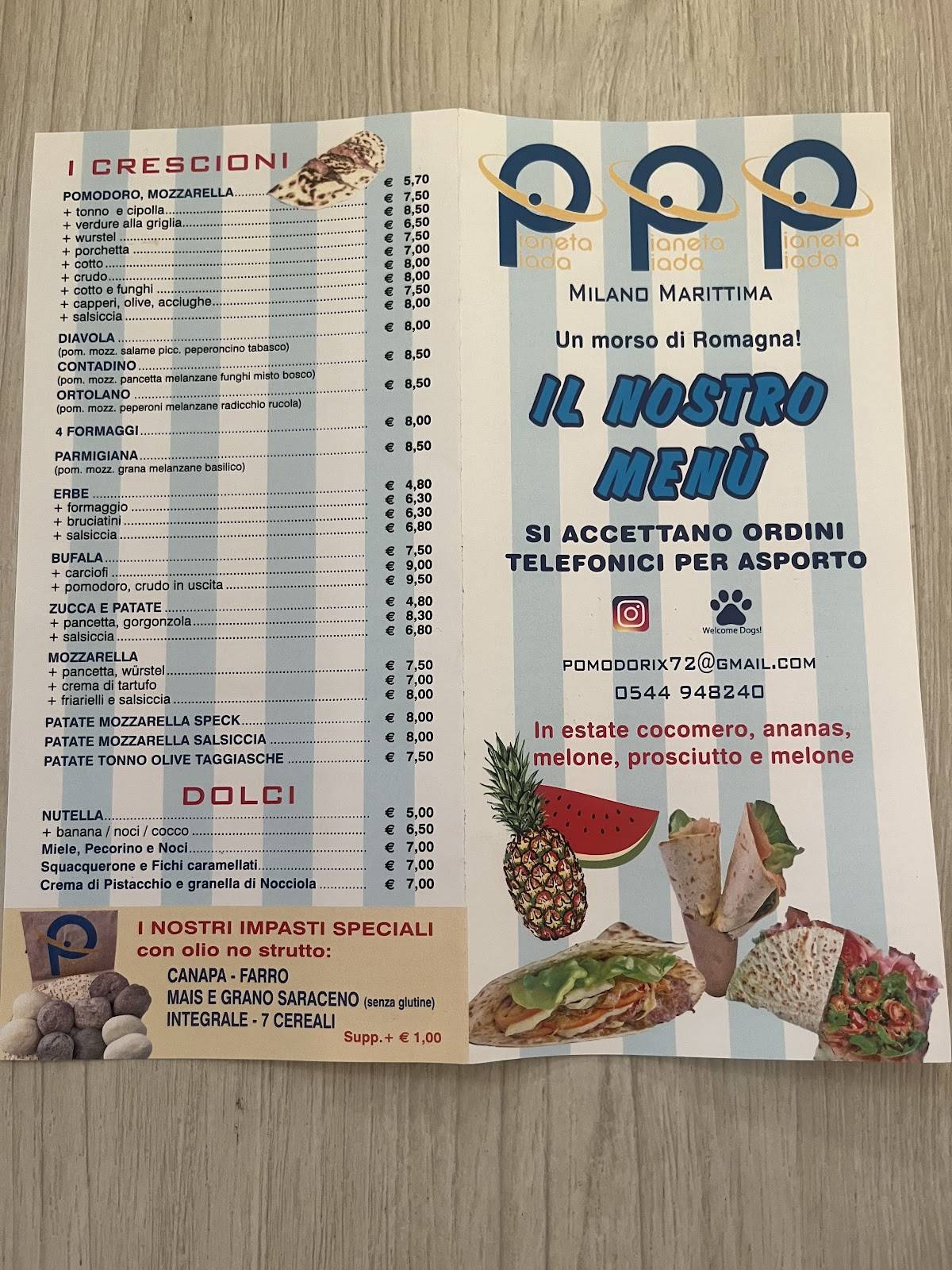 Menu di Pianeta piada 