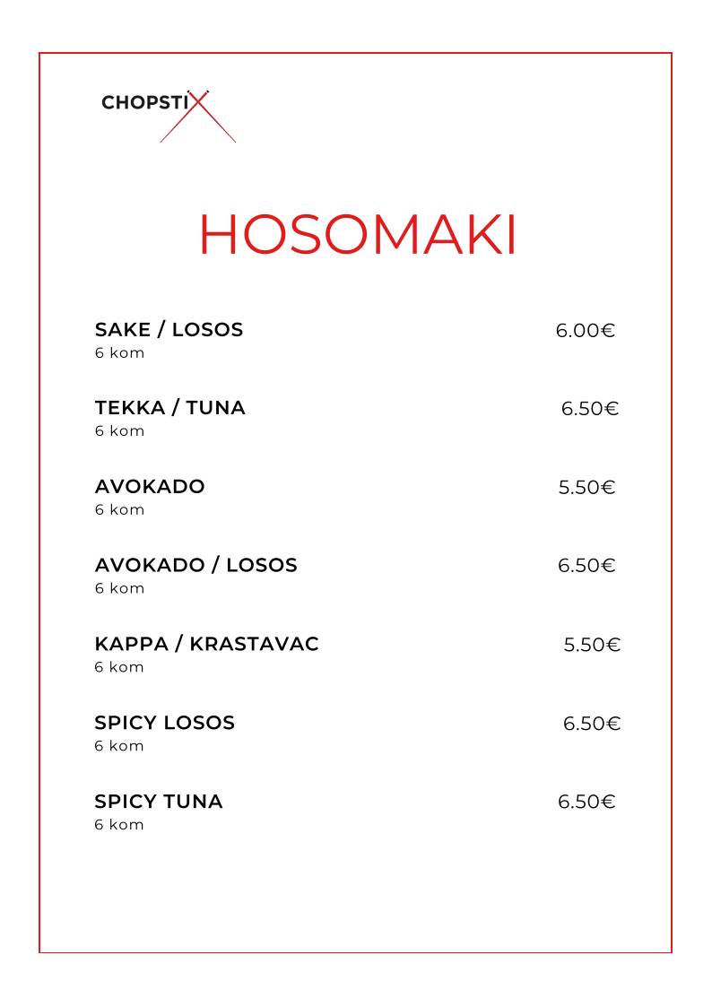 Menu di Chopstix Pan Asian Cuisine & Sushi bar 