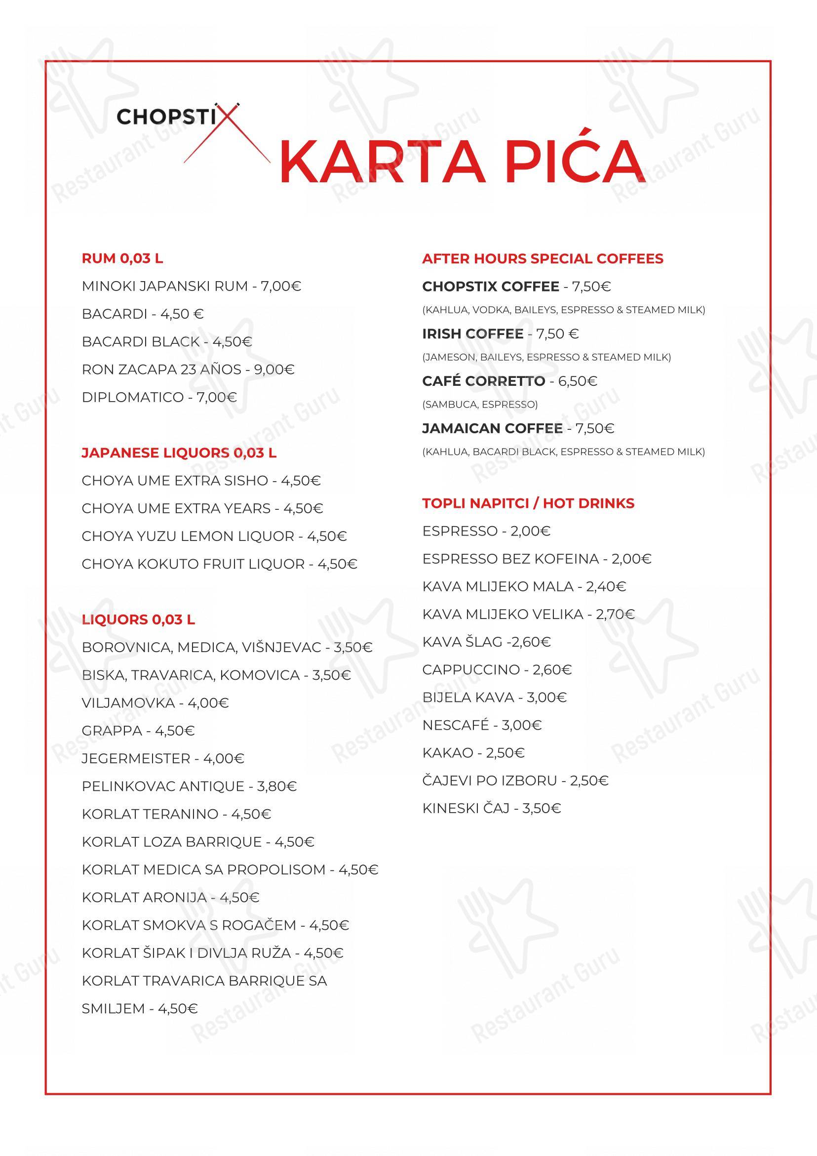 Chopstix Pan Asian Cuisine & Sushi bar in Zagabria - Menu