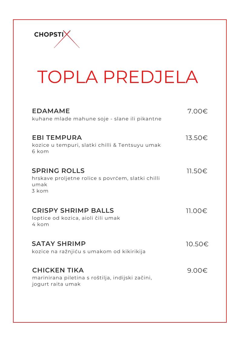 Menu di Chopstix Pan Asian Cuisine & Sushi bar 