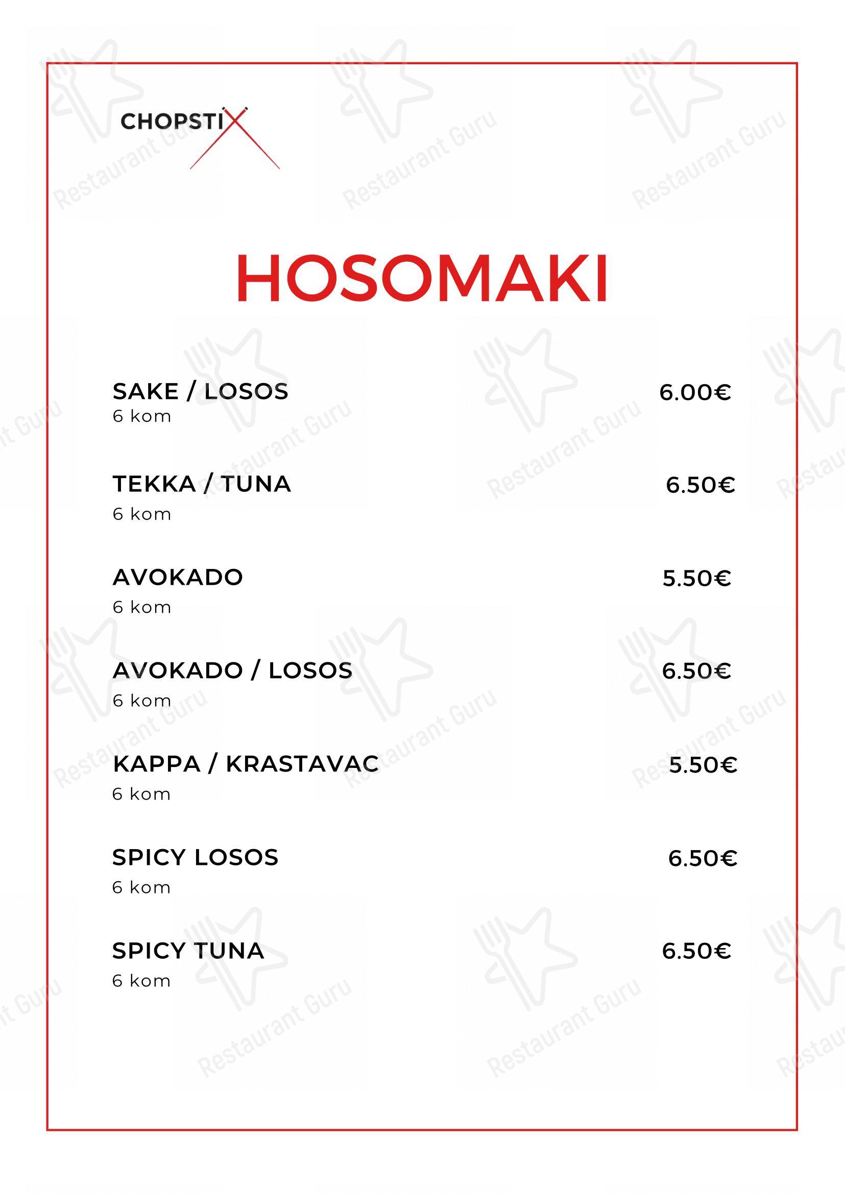 Chopstix Pan Asian Cuisine & Sushi bar in Zagabria - Menu