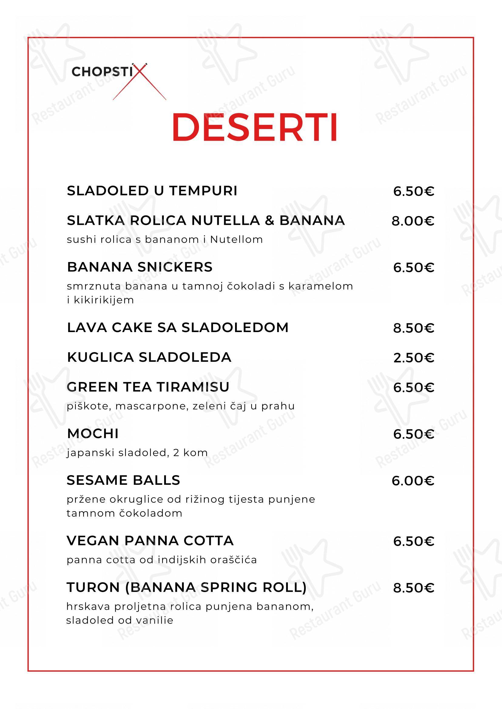 Menu di Chopstix Pan Asian Cuisine & Sushi bar - Menu