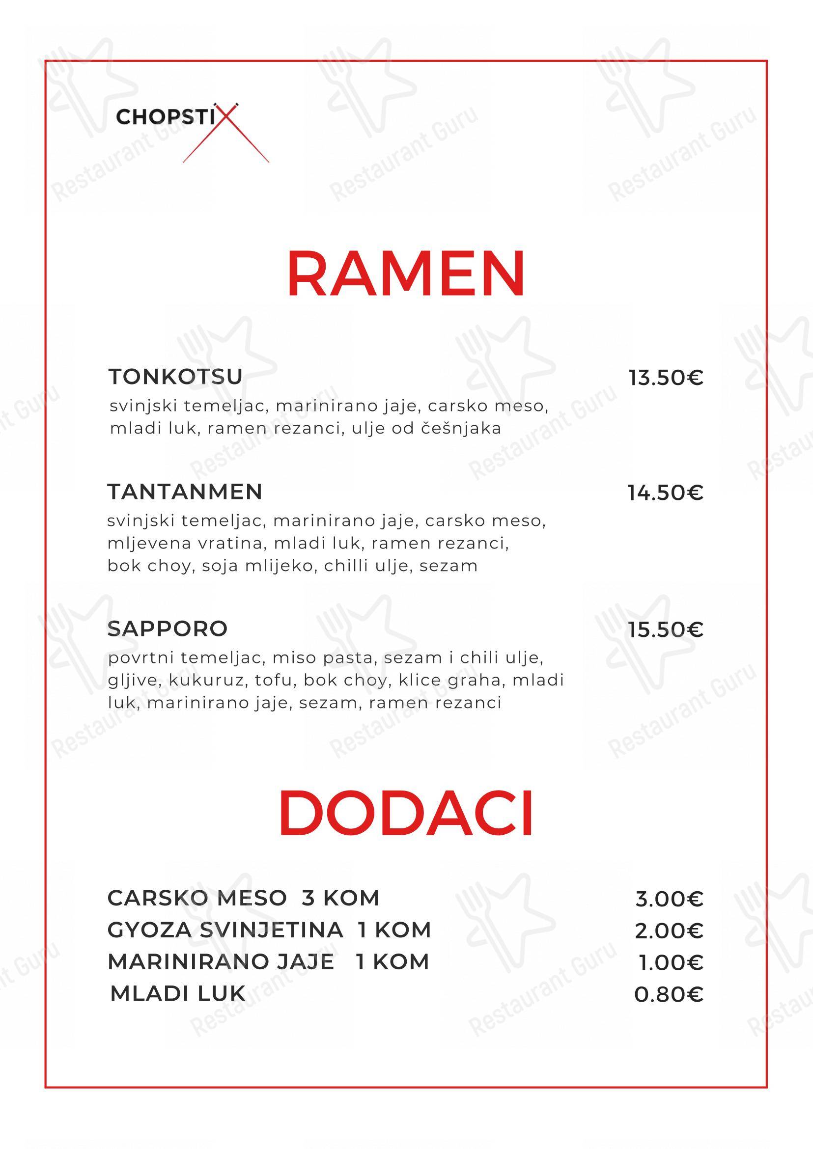 Menu per Chopstix Pan Asian Cuisine & Sushi bar in Zagabria