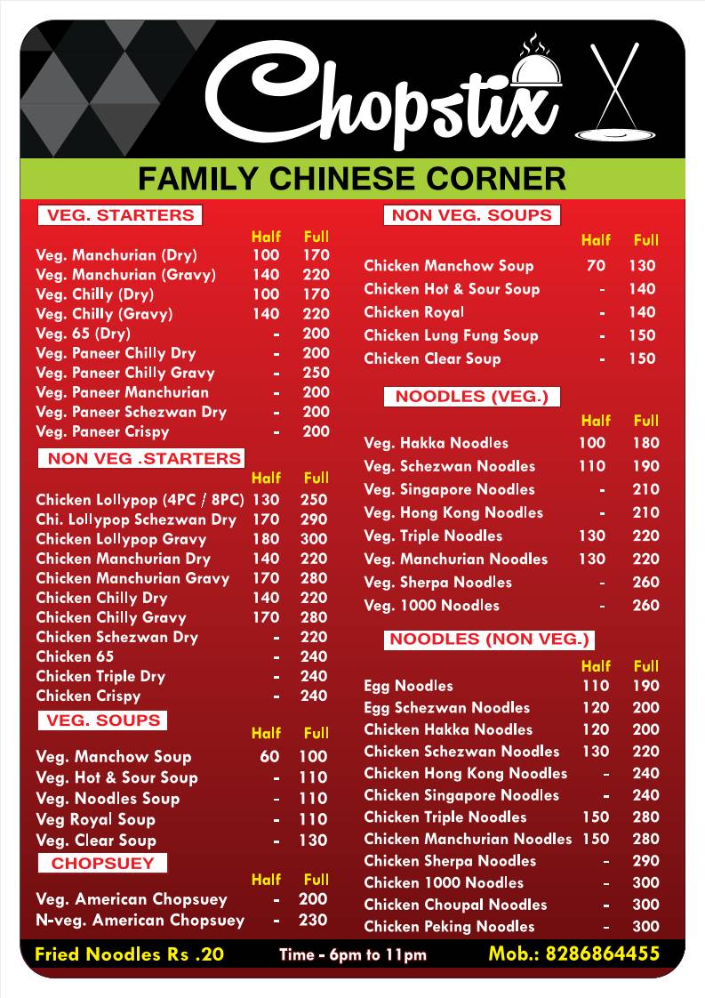 Chopstix menu