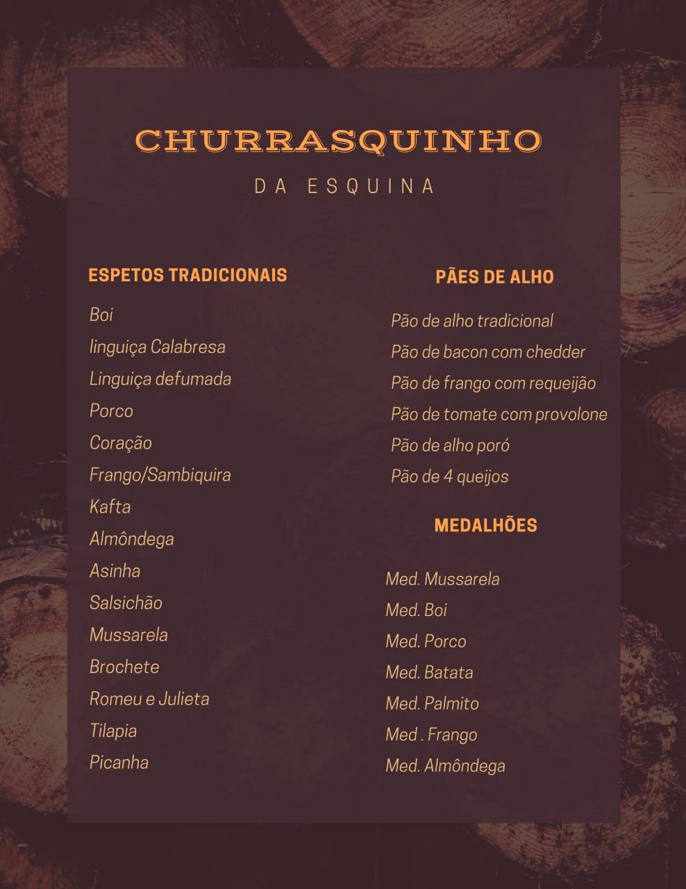 Churrasquinho da Esquina cardápio