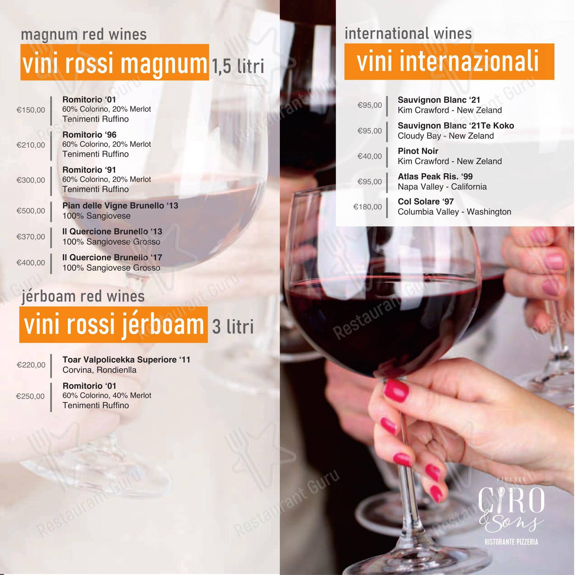 Ciro and Sons - Restaurant Pizzeria Firenze dans Florence - Menu bar