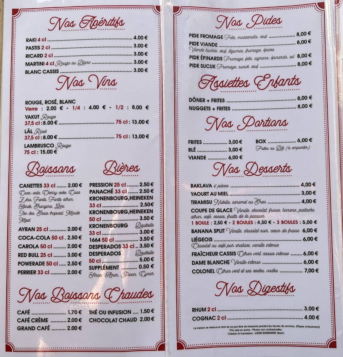 Menu de Chez Clara
