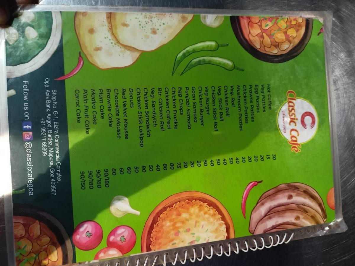 Classic Cafe menu