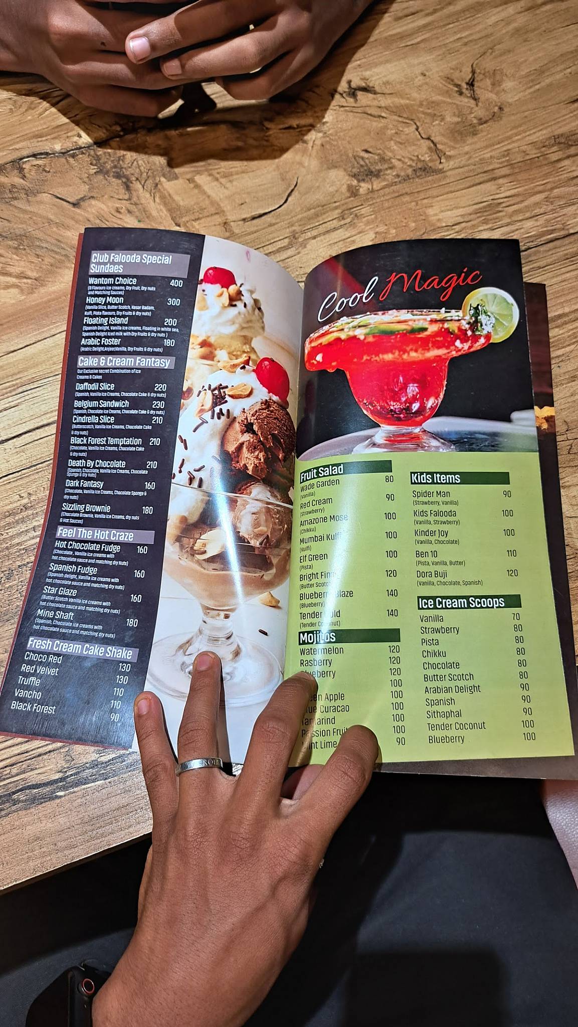 Club Falooda menu