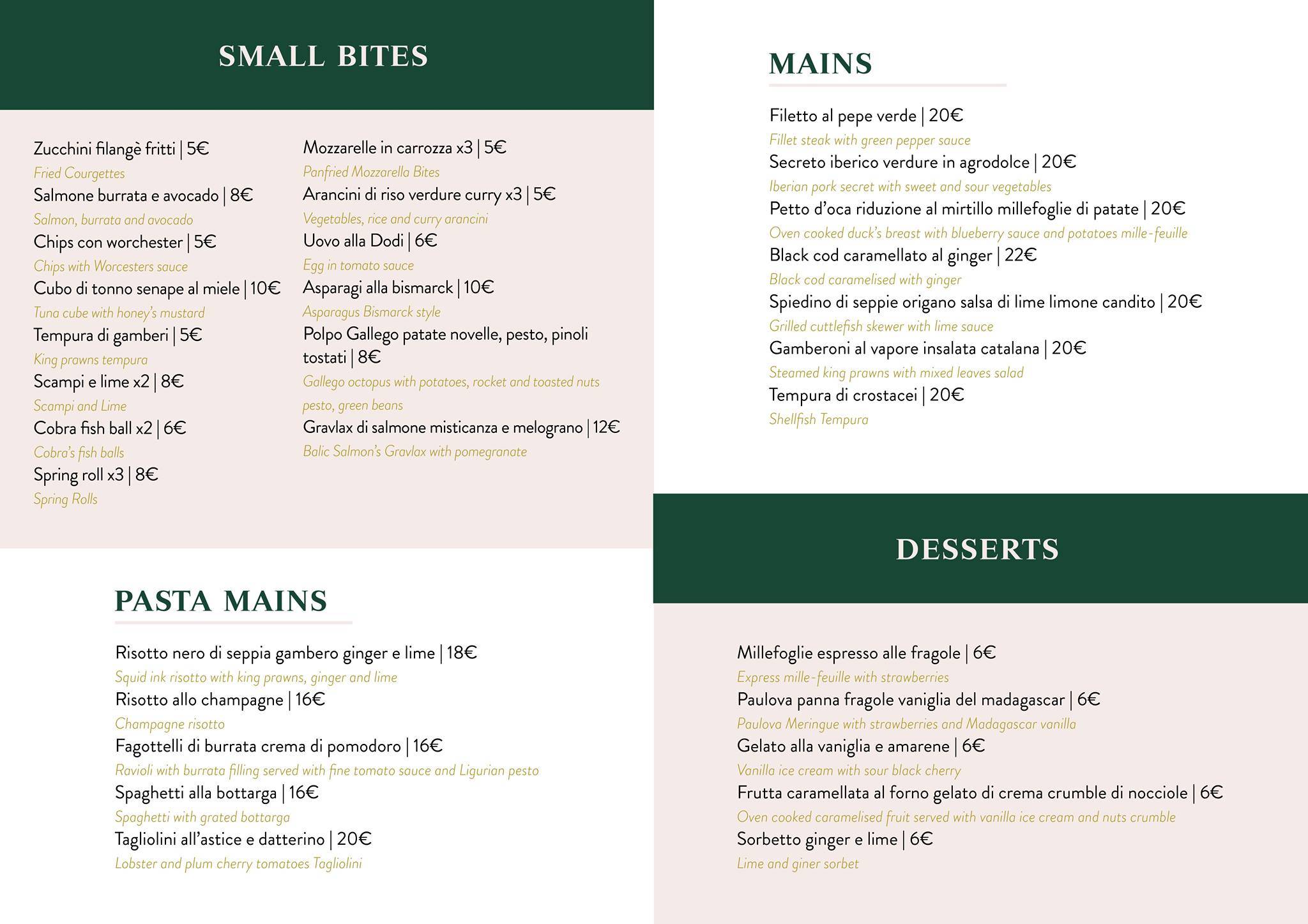 Menu di Cobra Pietrasanta 