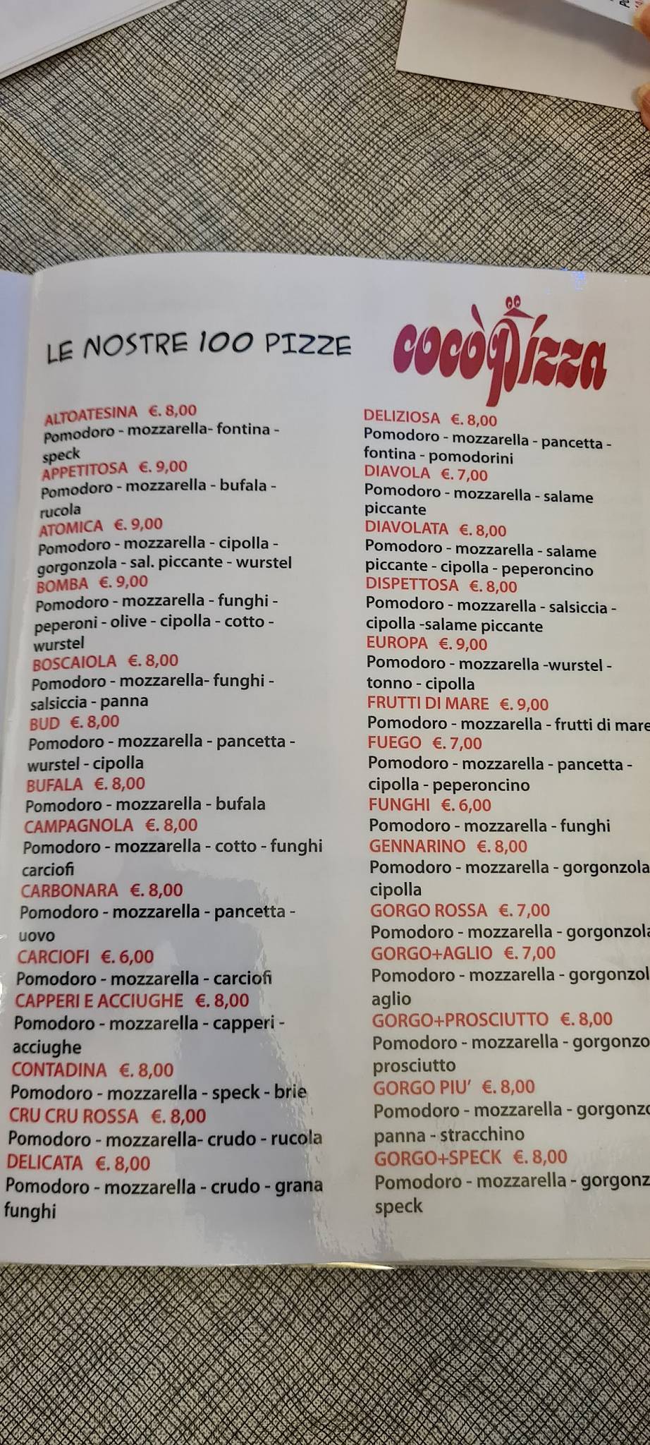 Menu di Cocò Pizza 