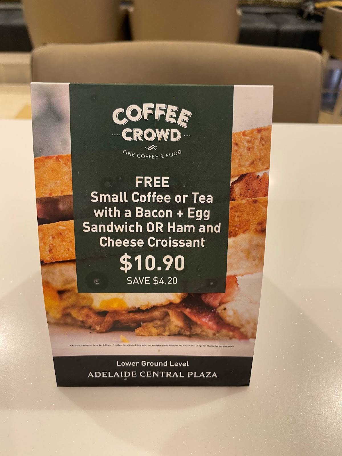 Menu at Coffee Crowd cafe, Adelaide