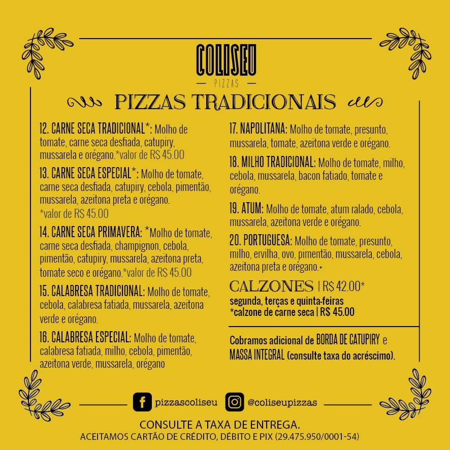 Coliseu Pizzas cardápio