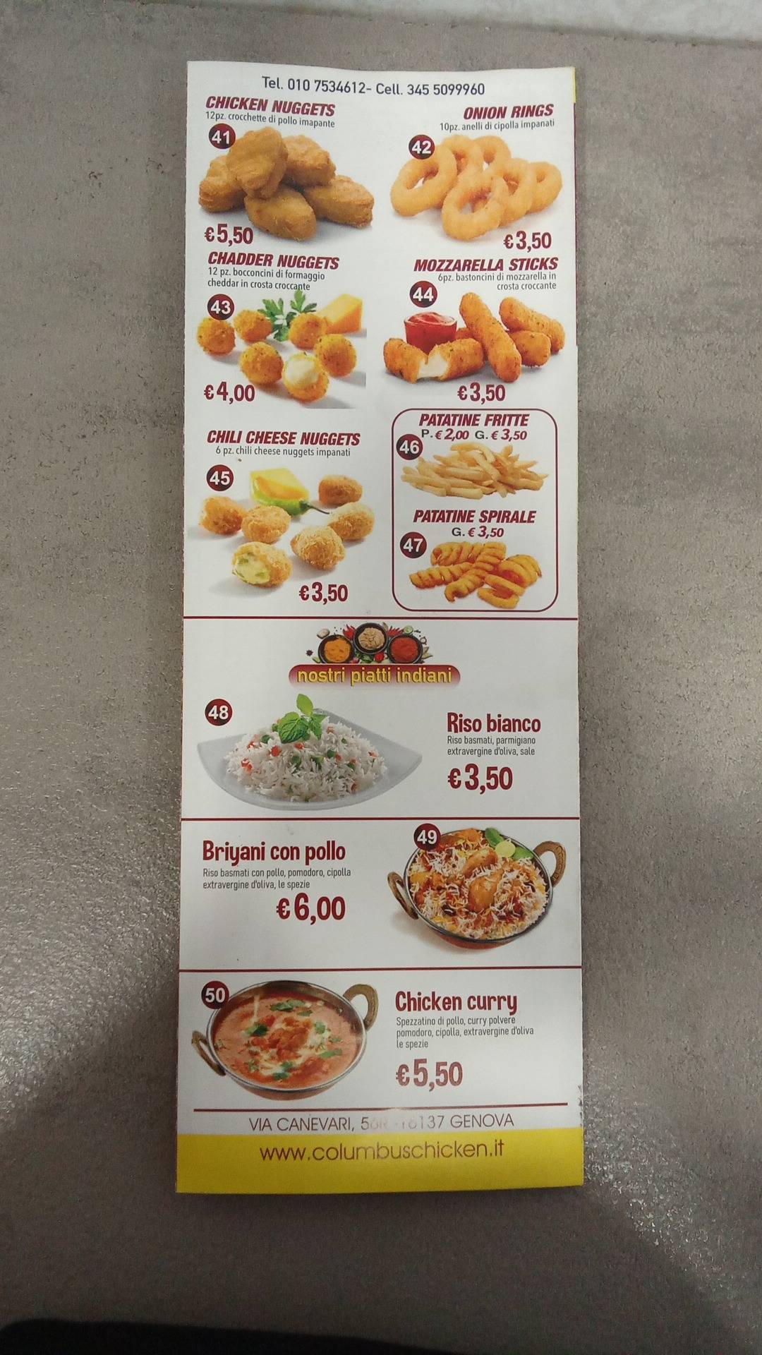 Menu di Columbus Chicken 