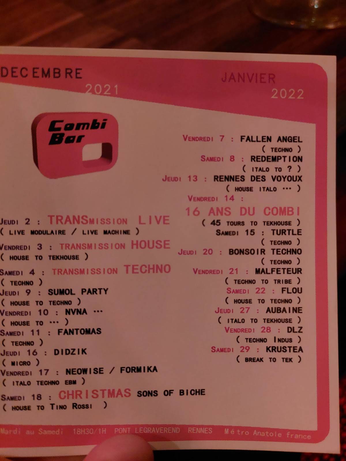 Menu de Combi Bar