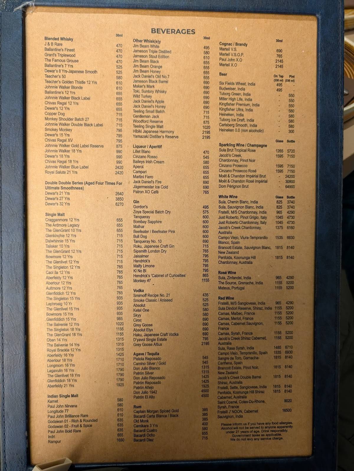 Comorin menu