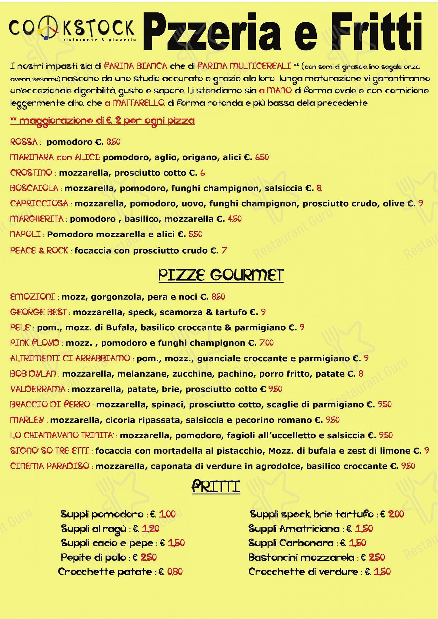 Bistro Menu per Cookstock pizzeria