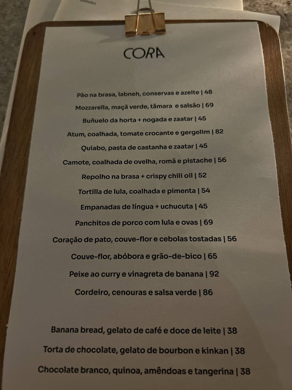 Cora cardápio