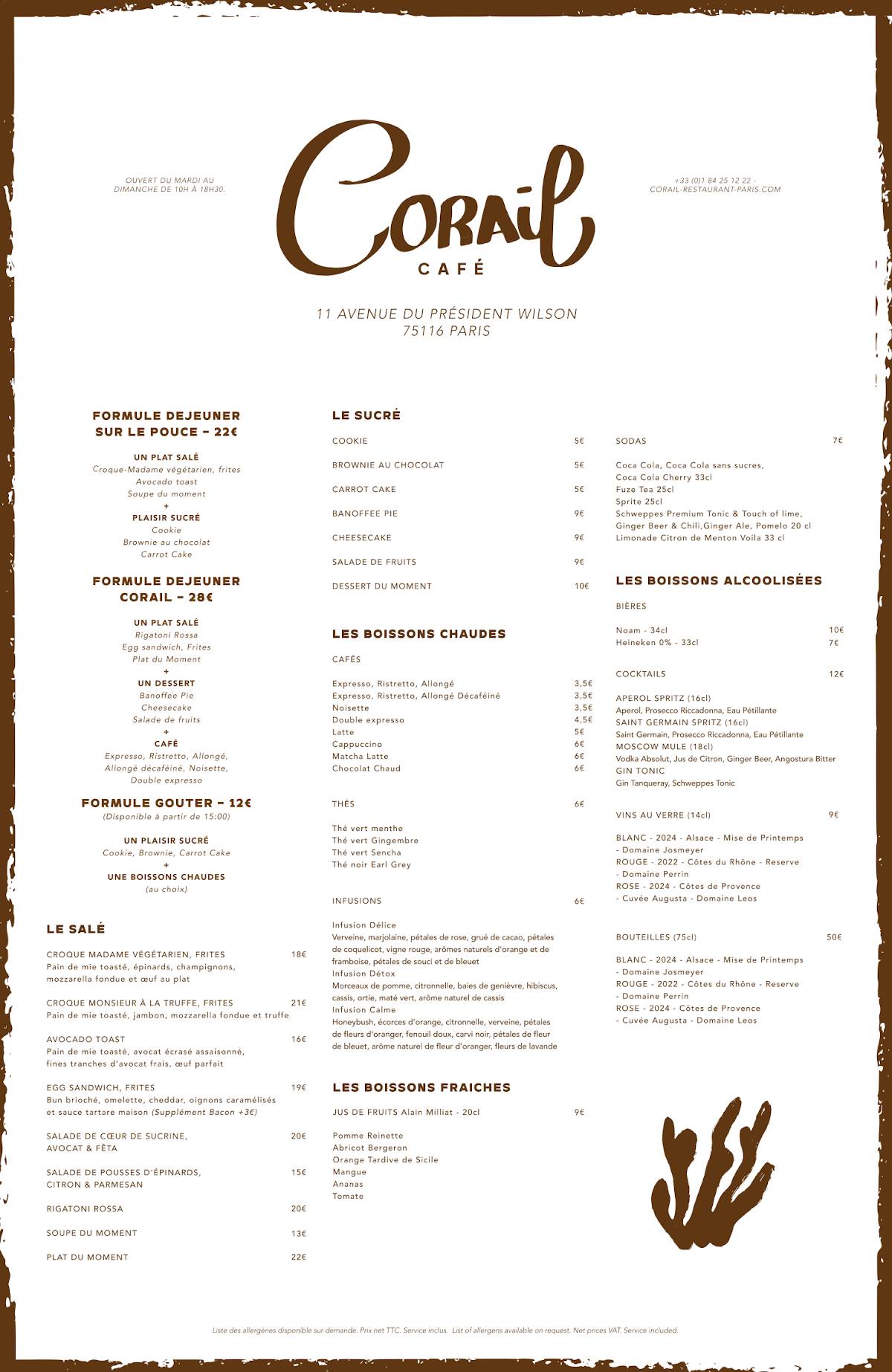 Menu de Corail Restaurant