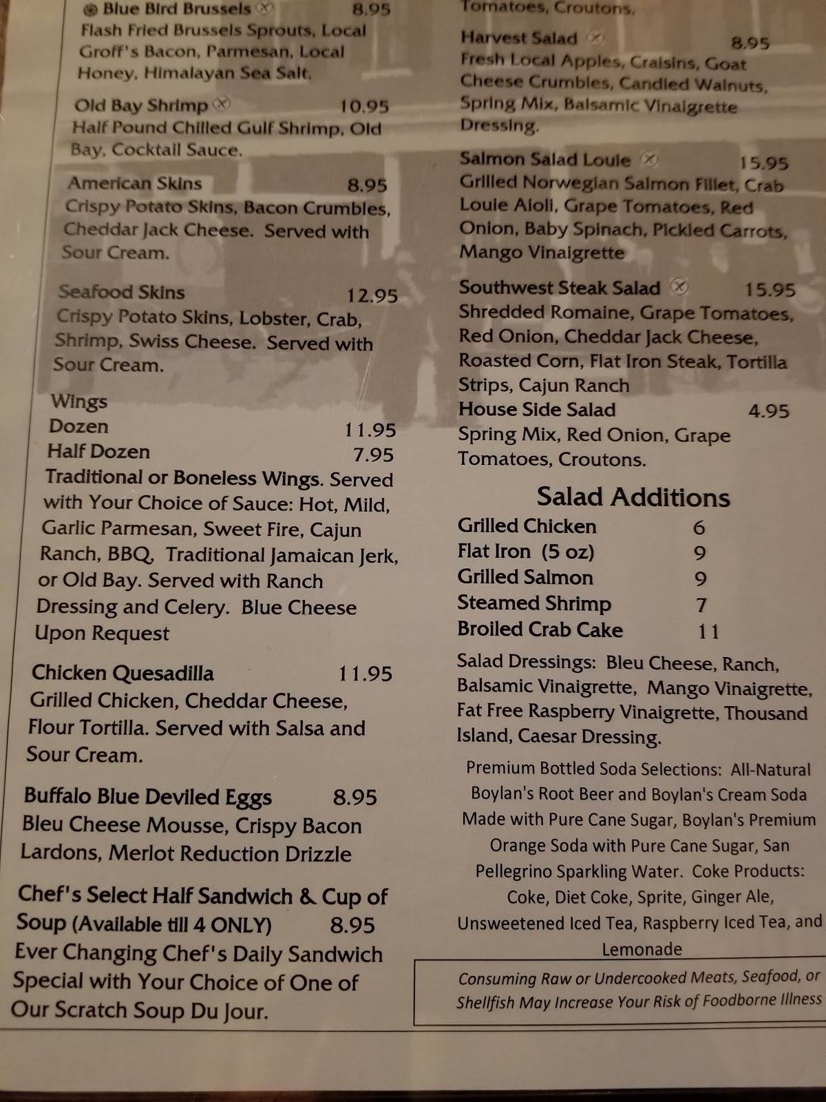 Menu at Blue Bird Inn restaurant, Lebanon