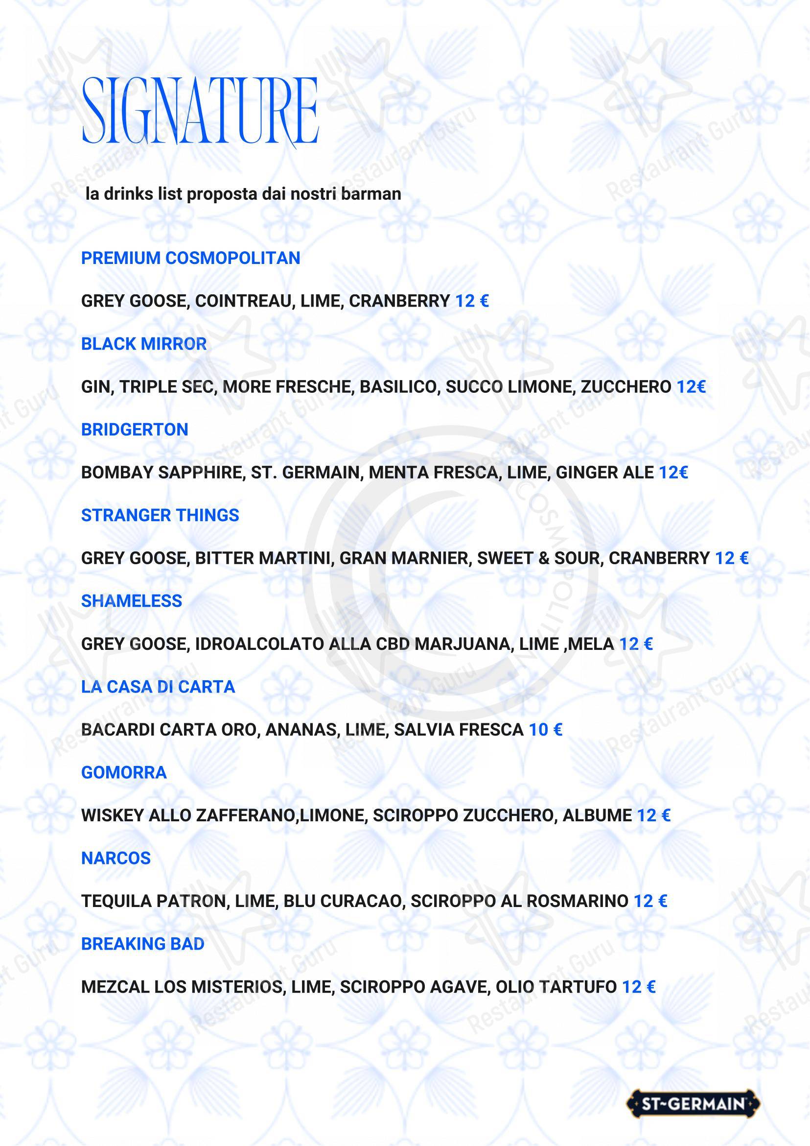 Menu di Cosmopolitan - Menu