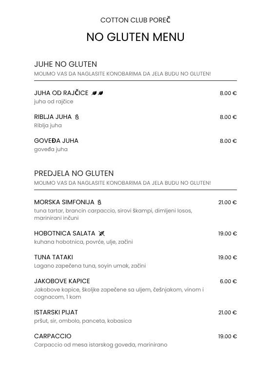 Menu di Cotton Club Porec 