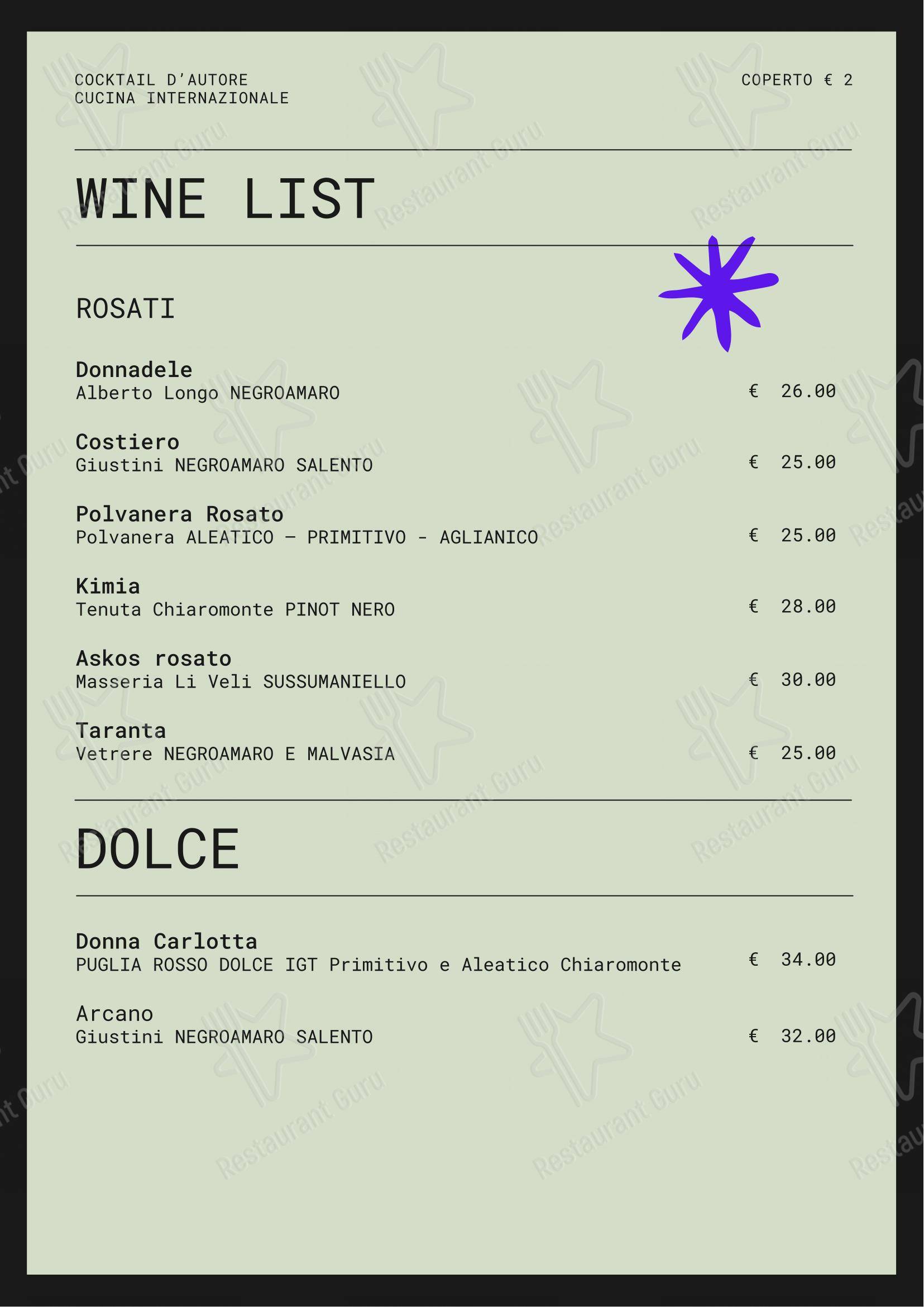 Menu per Couch Club in Bari