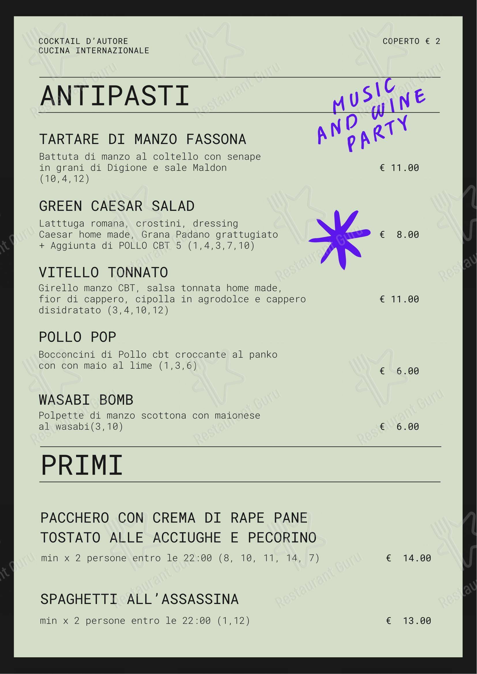 Menu di Couch Club - Menu